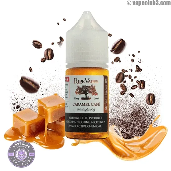 RipeVape-Caramel-Cafe-Salt-Nicotine سالت نیکوتین رایپ ویپز کارامل کافه Ripe Vapes Caramel Cafe Label Salt Nicotine