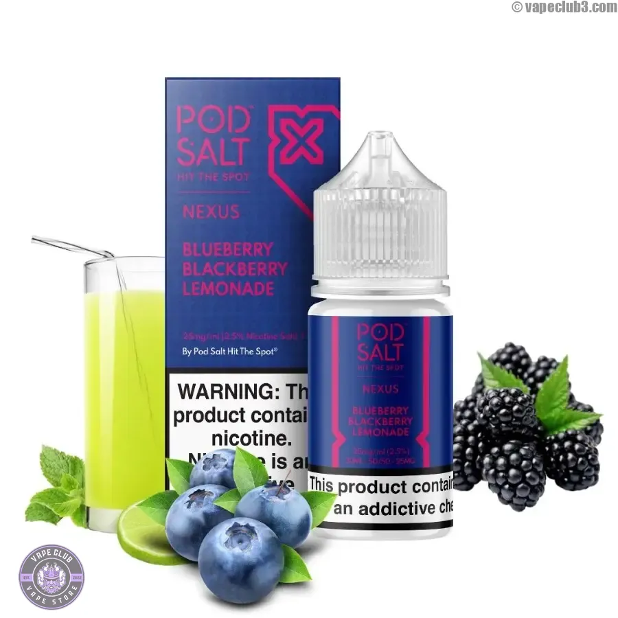 Blueberry-Blackberry-Lemonade-PodSalt-NicSalt سالت بلوبری توت سیاه لیموناد پاد سالت سالت نیکوتین Podsalt Blueberry Blackberry Lemonade Nicotine Salt ویپ کلاب