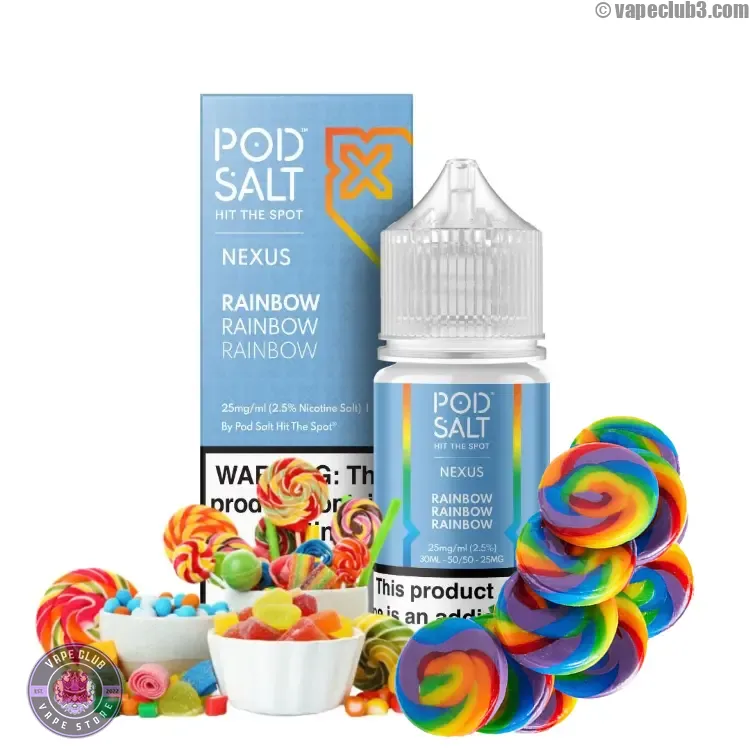 Rainbow-PodSalt-NicSalt سالت آبنبات رنگارنگ پاد سالت رینبو سالت نیکوتین Podsalt Rainbow Nicotine Salt ویپ کلاب