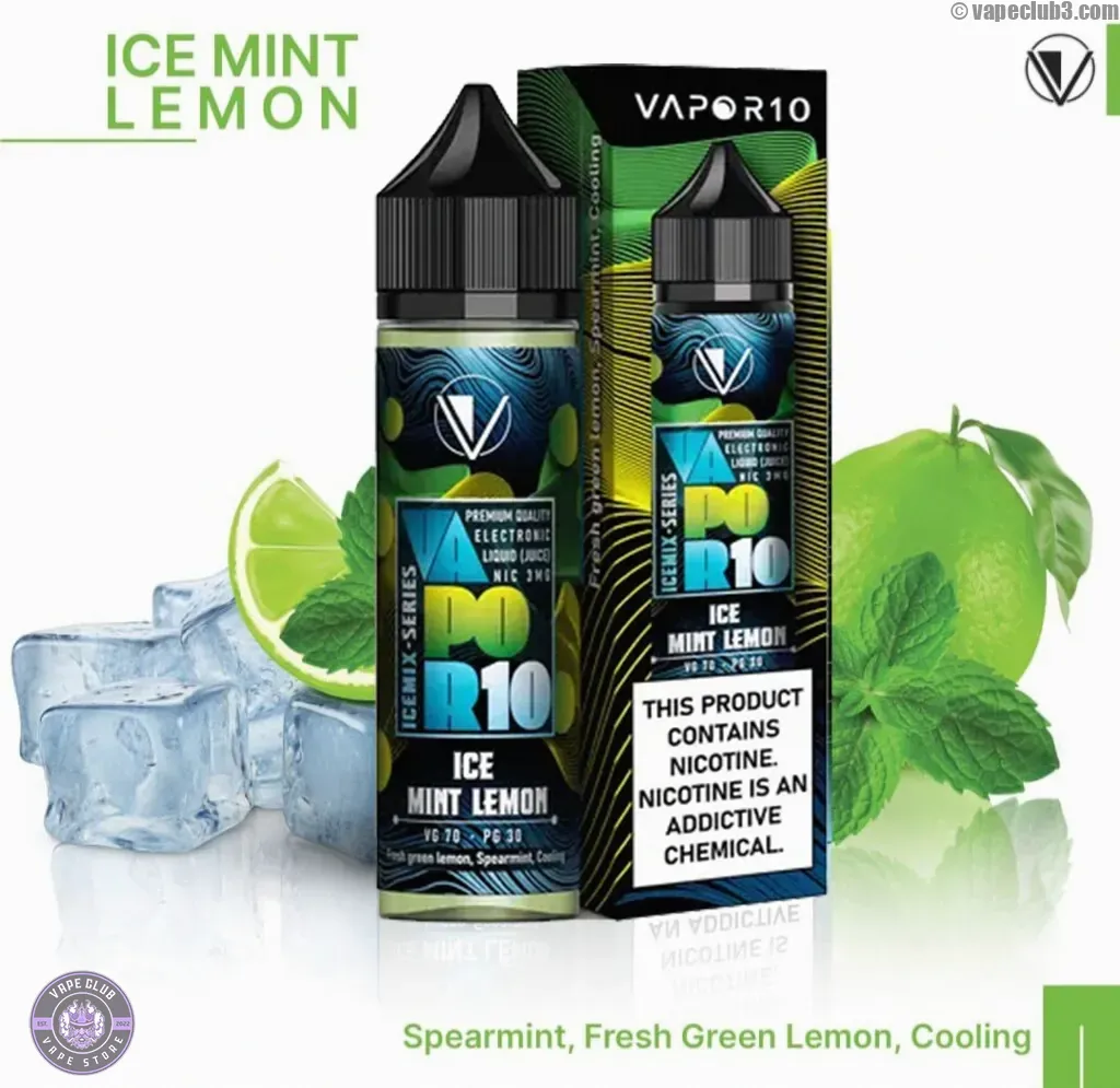 Vapor10-ICE-Mint-Lemon-Ejuice جویس نعنا لیمو یخ ویپر 10 Vapor10 ICE Mint Lemon EJuice
